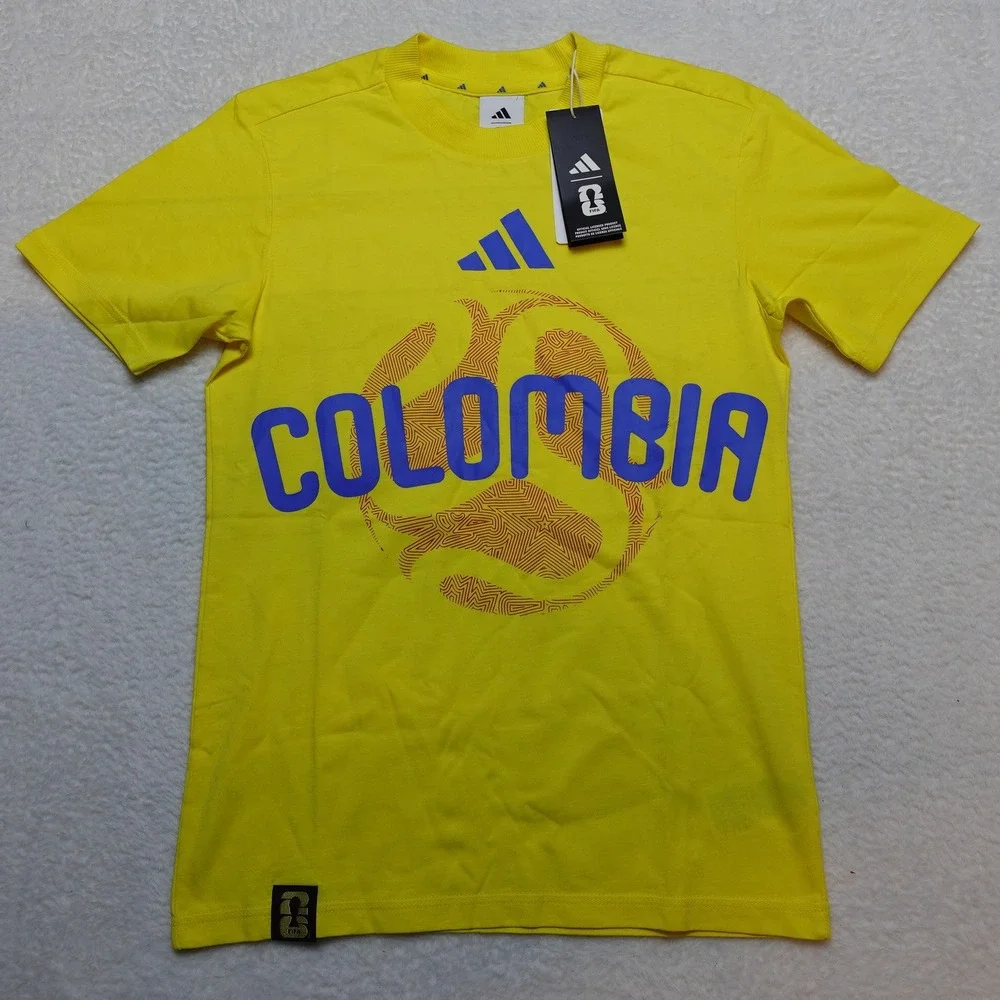 Adidas Colombia Soccer Graphic Tee Kids Size M Yellow JZ8879 FIFA Football